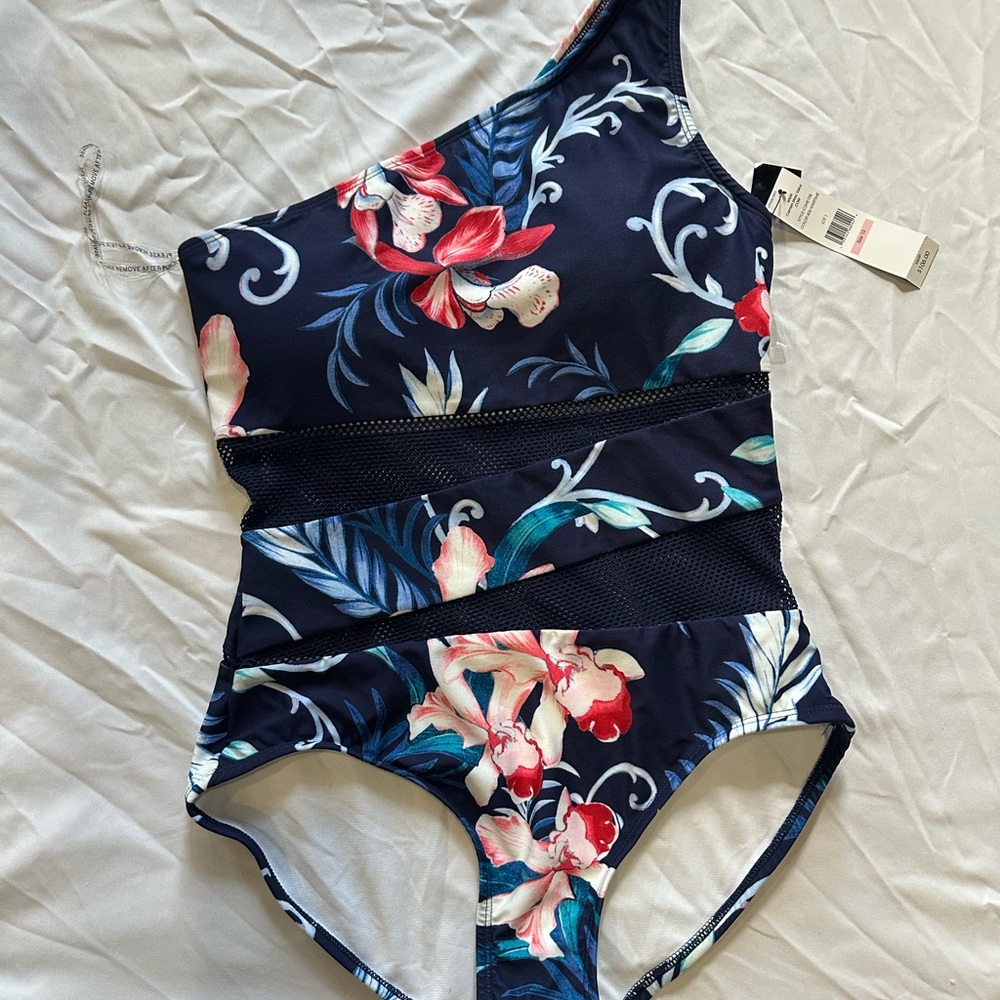 Carmen Marc Valvo Blue and Red One Piece Swimsuit Sz 10 NWT